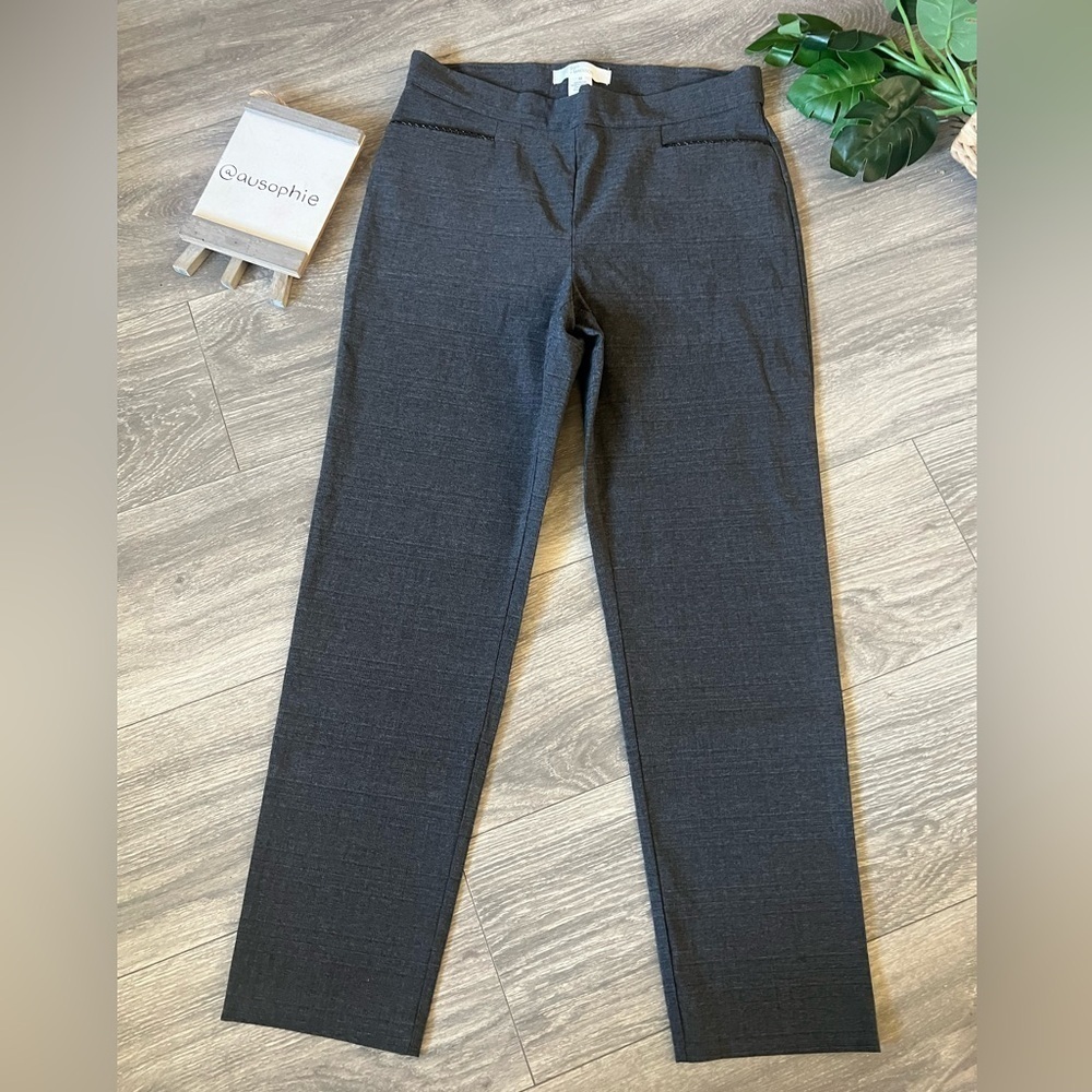 89th & Madison Comfort Stretch Braid Detail Trousers in Patterned Grey. Size 6